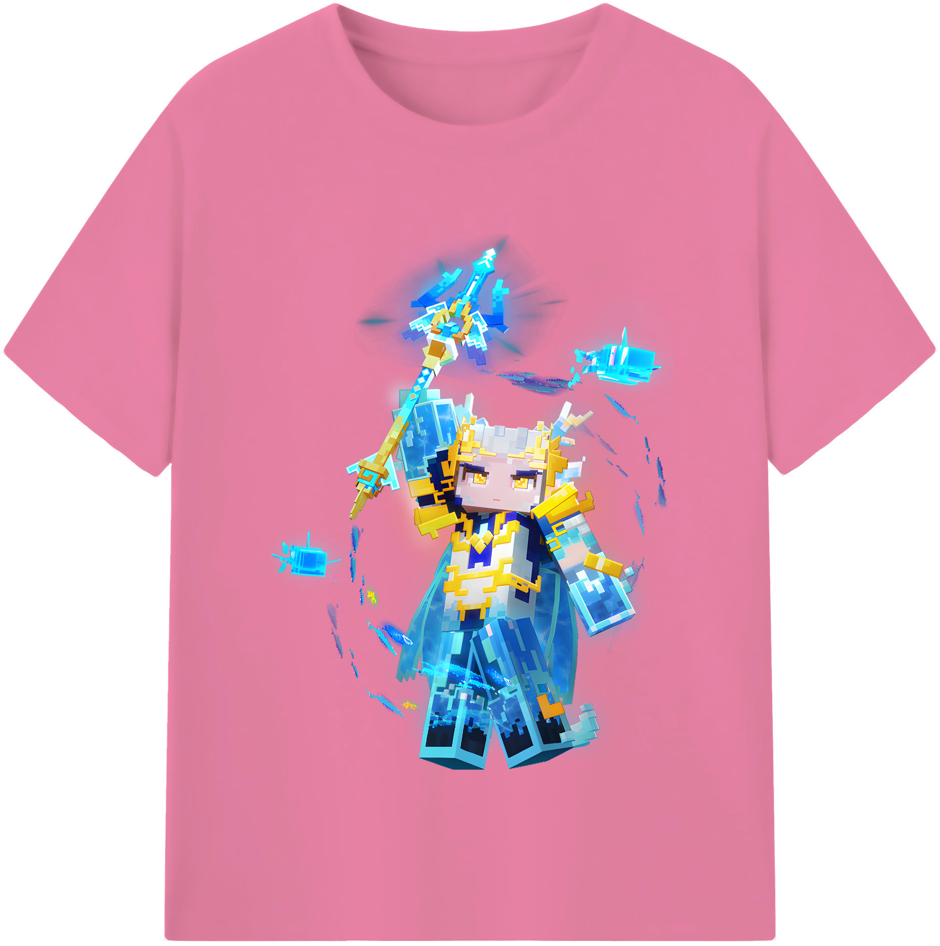 （画像用） マインクラフト ブロックの世界 Minecraft MC Block world 綿100％半袖Tシャツ（フロントプリント）
